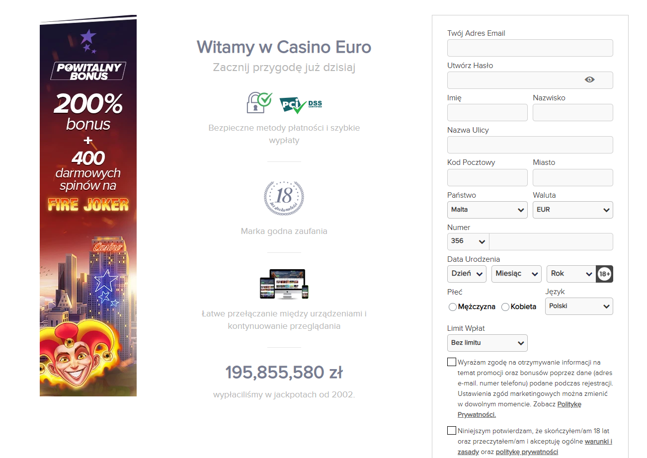 Jak się zarejestrować w CasinoEuro?