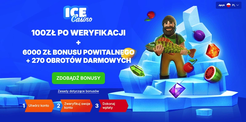 Promocja w Ice Casino dla nowych graczy z bonusem bez depozytu o wartości 100 zł dostępna po rejestracji