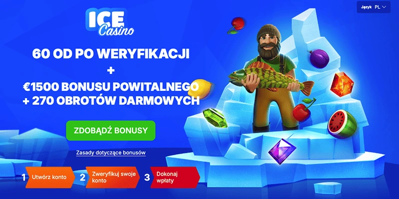 Darmowe obroty w Ice Kasyno to aż 60 free spins dostępnych bez depozytu dla nowych graczy