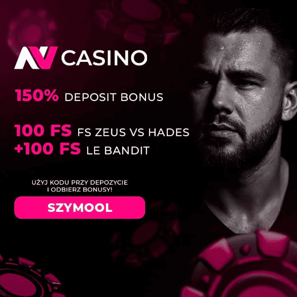 150% bonus od depozytu i 200 darmowych spinów z kodem promocyjnym SZYMOOL w NV Casino