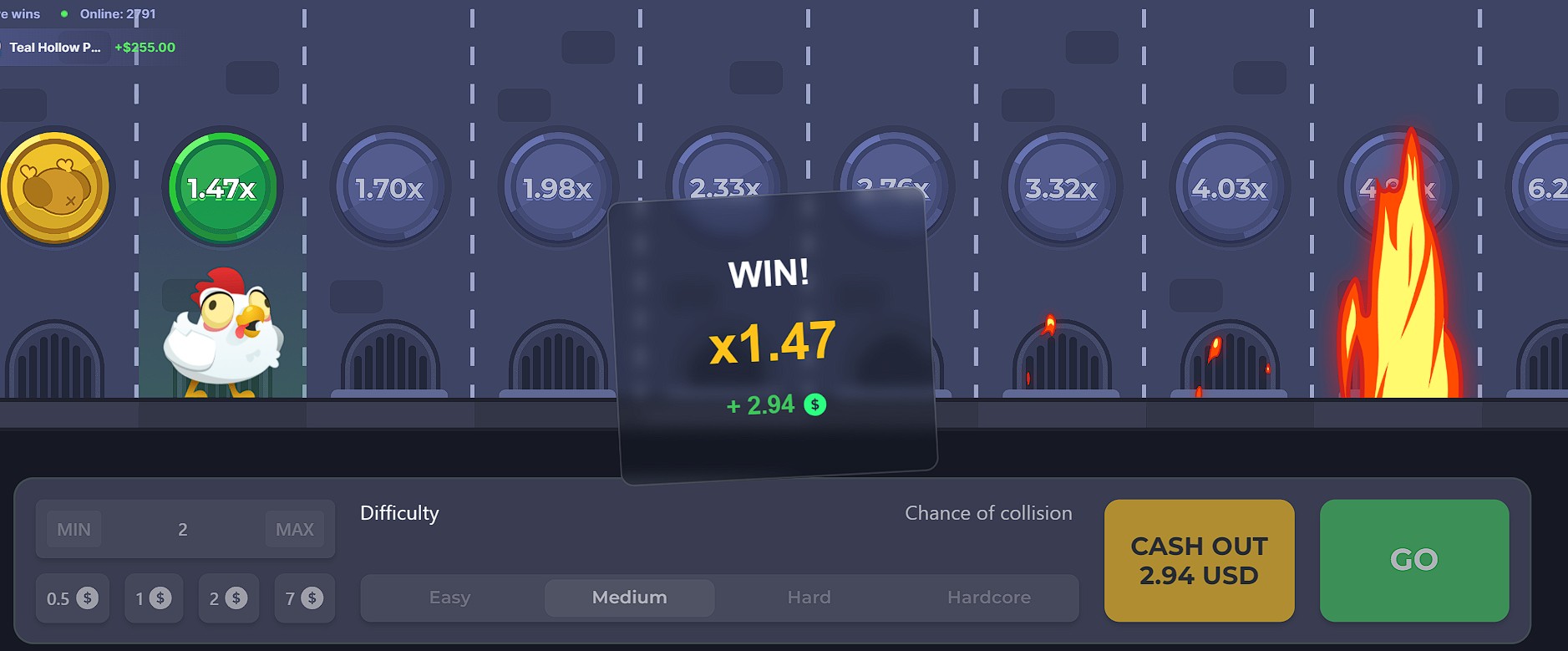 Chicken Road: przycisk Cash Out i wypłata wygranej (krok 4)